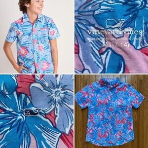 Vineyard Vines $50 boys 12-14 Pink Blue Hawaiian Shirt